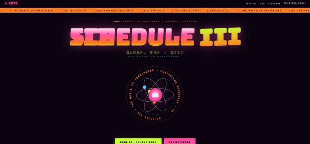 Schedule III homepage, a streetwear label built around limited apparel drops